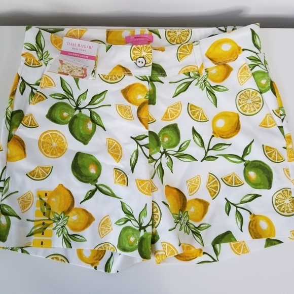 NWT Isaac Mizrahi NY 5" Inseam Stretch Tailored Trouser Shorts Lemon Lime Size 8 - Picture 2 of 11